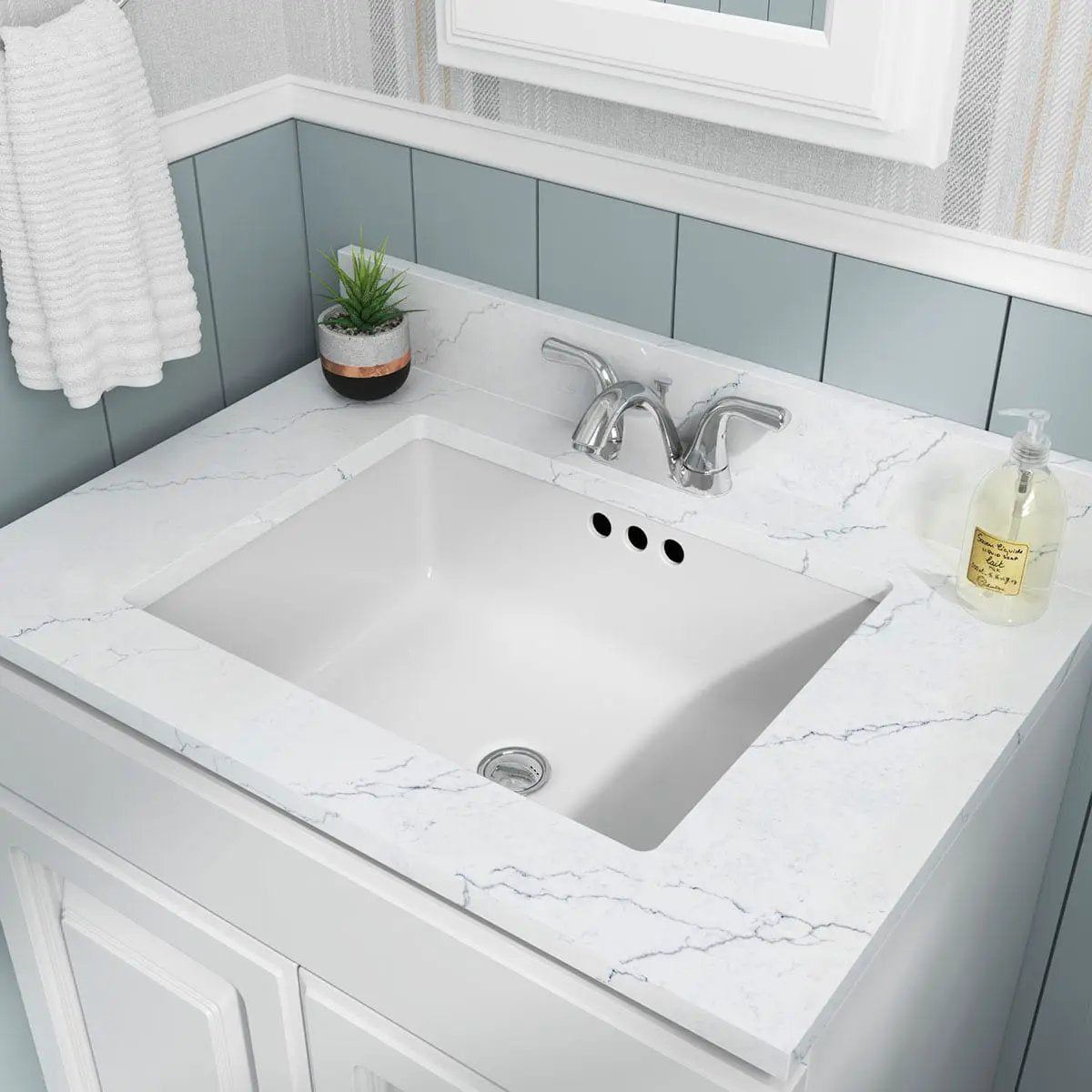 Vanity White Rect Porcelain 2015 Flat Sinks in a finished room