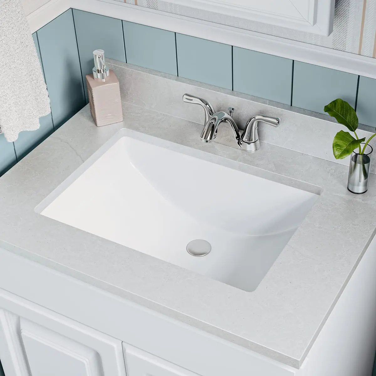 Vanity White Rect Porcelain 2015 Straight Kitchen Sink in a finished room