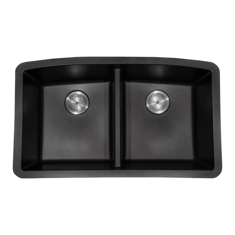 Black Quartz Double Bowl 50/50 Kitchen Sink Composite by MSI Surfaces