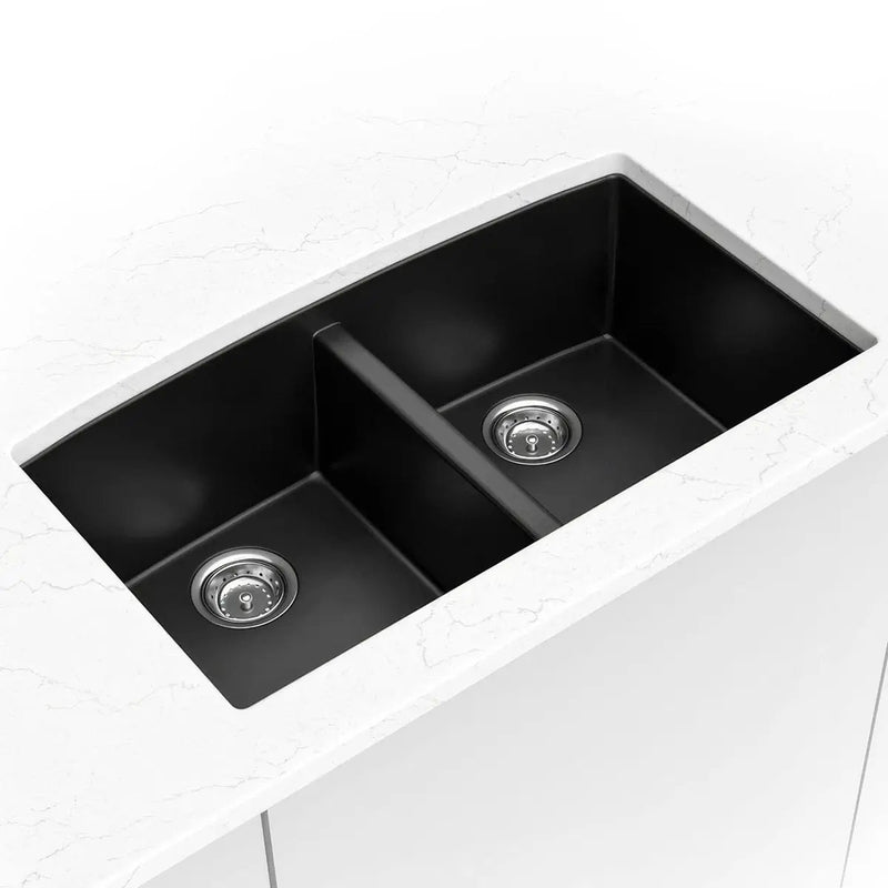 Black Quartz Double Bowl 50/50 Kitchen Sink Composite by MSI Surfaces