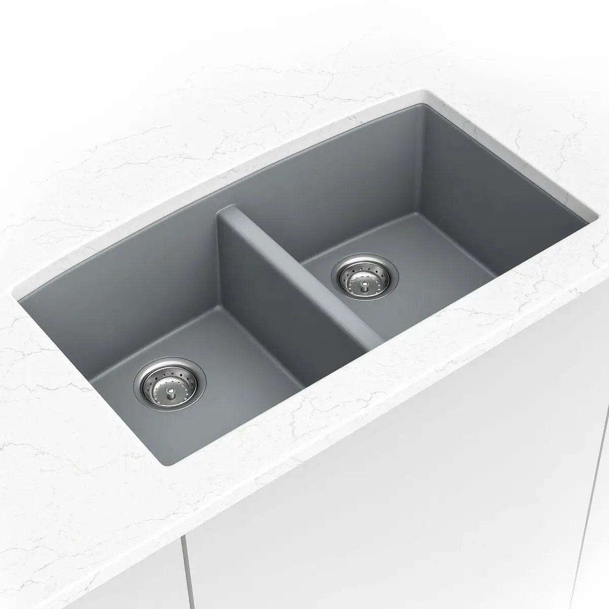 Grey Quartz Double Bowl 50/50 Kitchen Sink Composite by MSI Surfaces