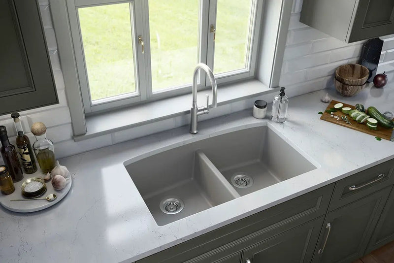 Grey Quartz Double Bowl 50/50 Kitchen Sink Composite by MSI Surfaces