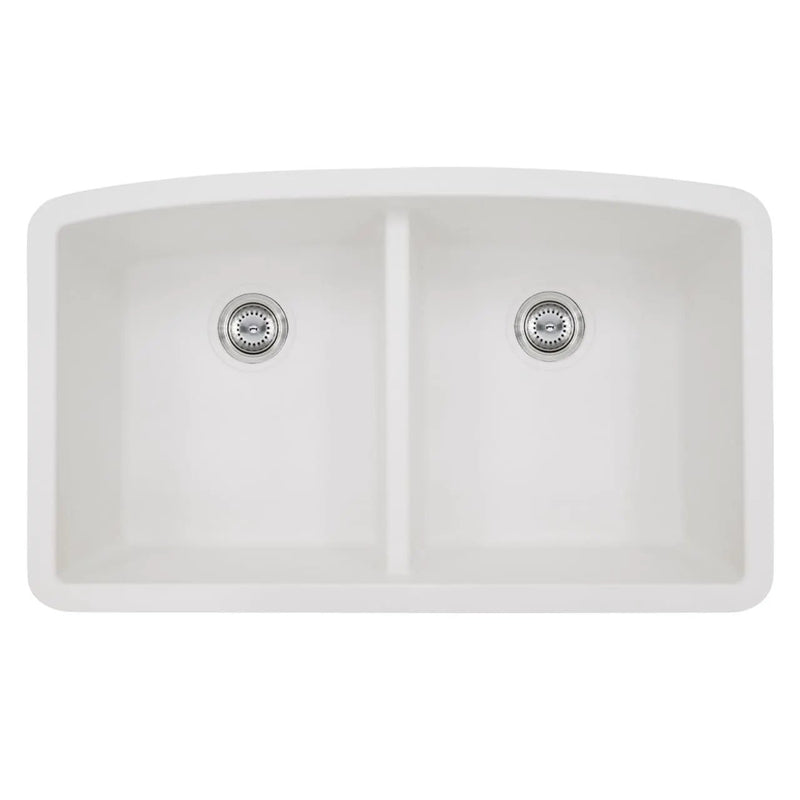 White quartz double bowl Kitchen Sink Composite close up