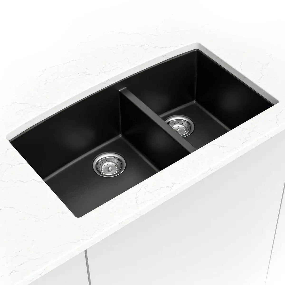 Black Quartz Double Bowl 60/40 Kitchen Sink Composite by MSI Surfaces