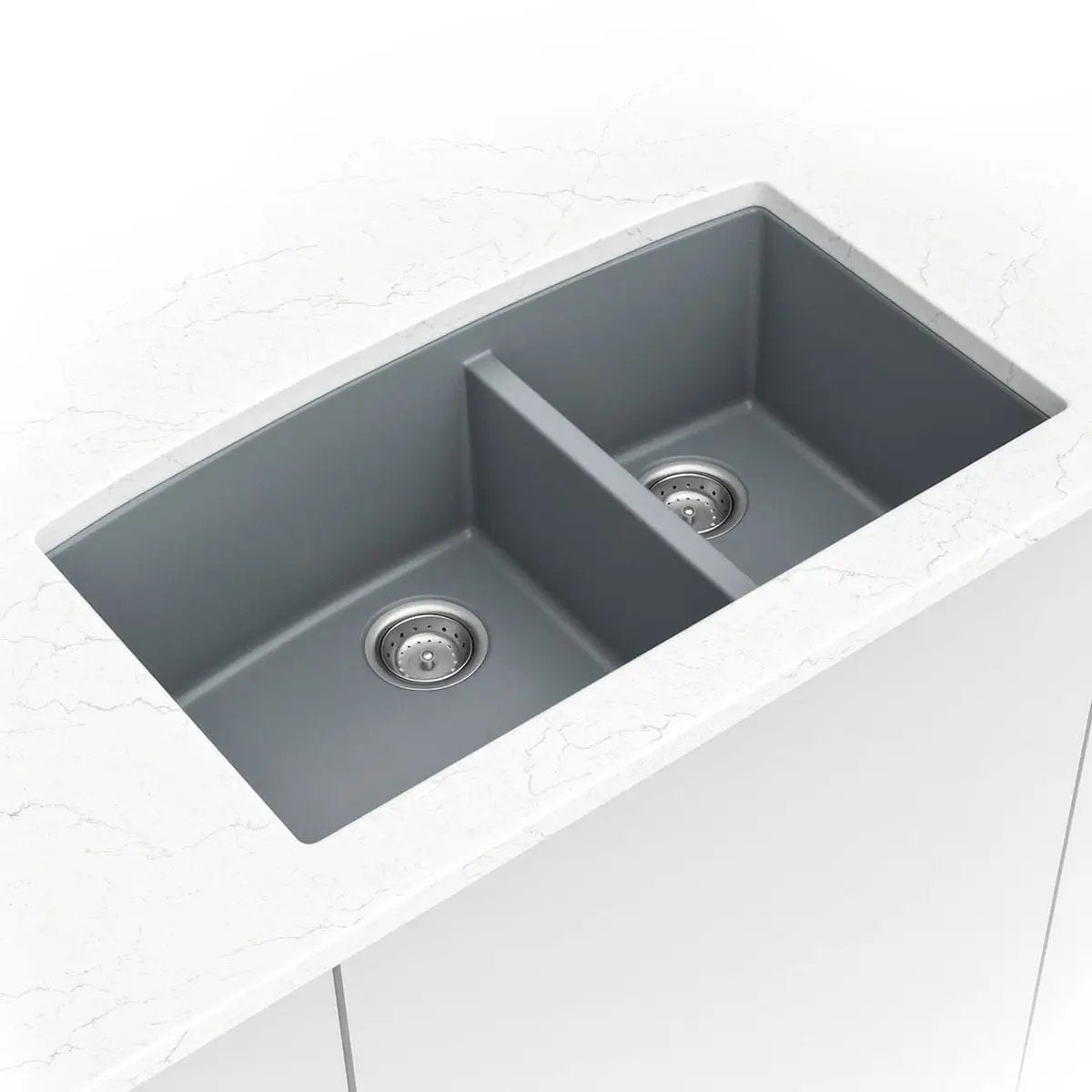 Grey Quartz Double Bowl 60/40 Kitchen Sink Composite by MSI Surfaces