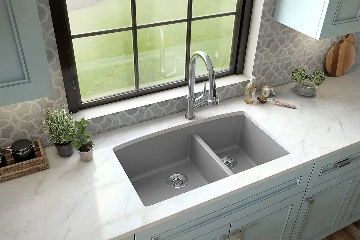 Grey Quartz Double Bowl 60/40 Kitchen Sink Composite by MSI Surfaces