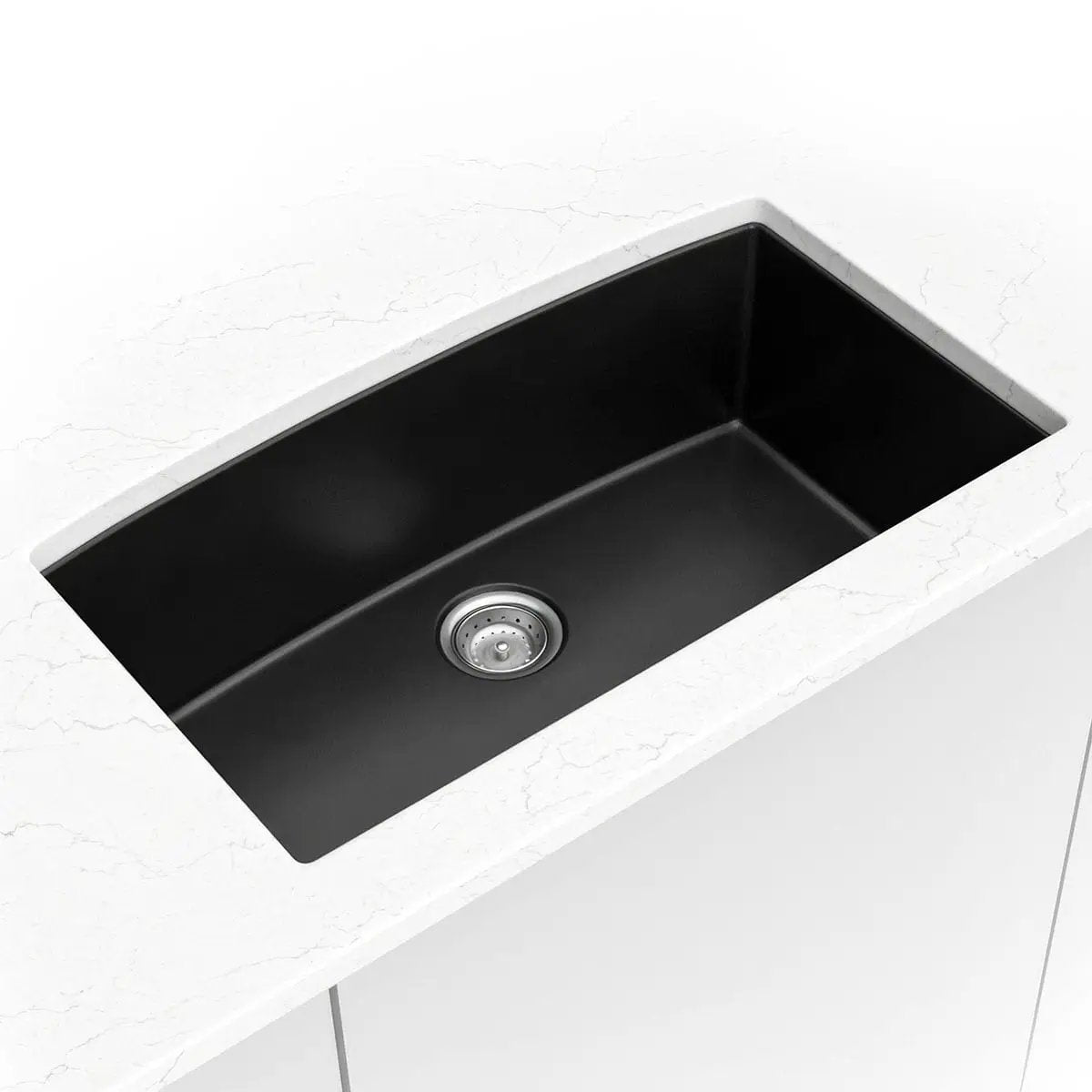 Black Quartz Single Bowl Kitchen Sink Composite in a finished room