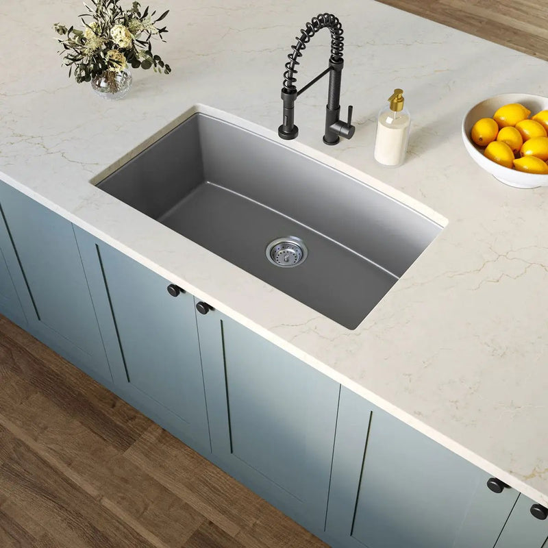 Grey Quartz Single Bowl Kitchen Sink Composite by MSI Surfaces