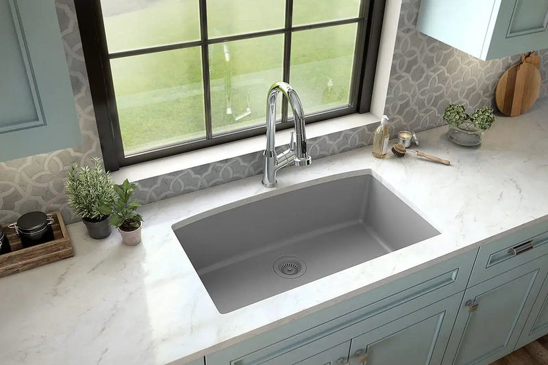 Grey Quartz Single Bowl Kitchen Sink Composite by MSI Surfaces