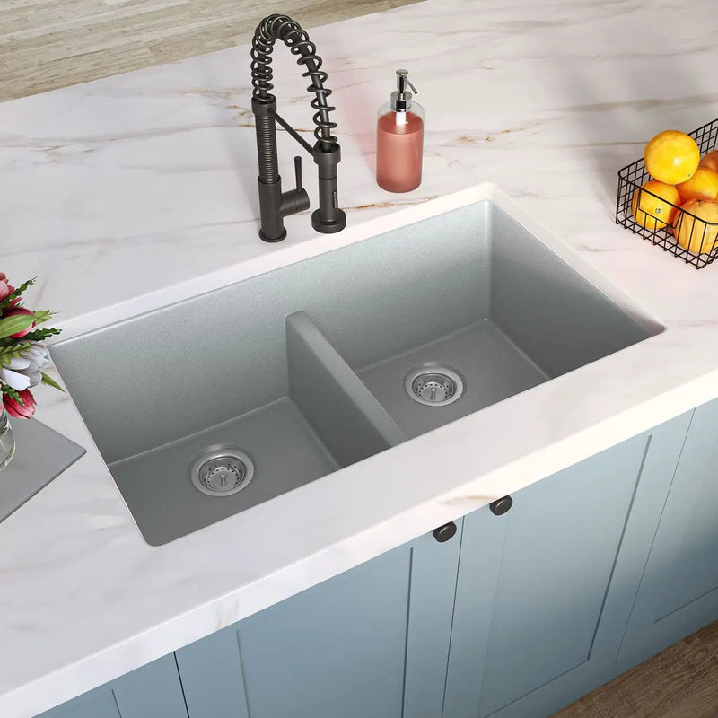 Gray Quartz Double Bowl 50/50-3319 Sink Composite in a finished room