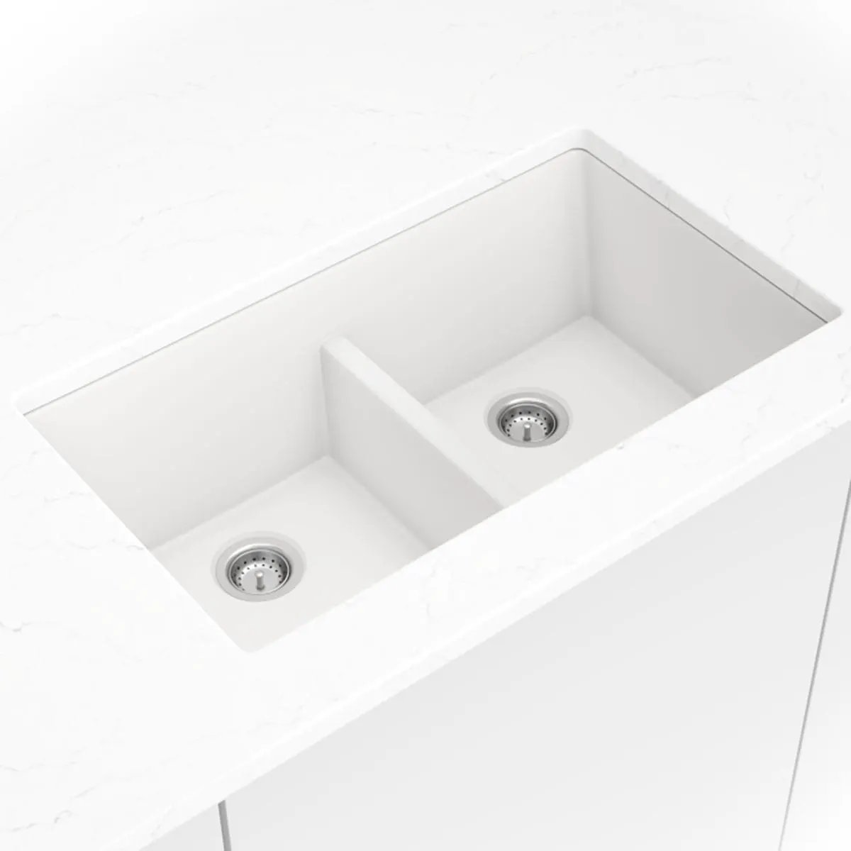 White Quartz Double Bowl 50/50-3319 Sink Composite by MSI Surfaces