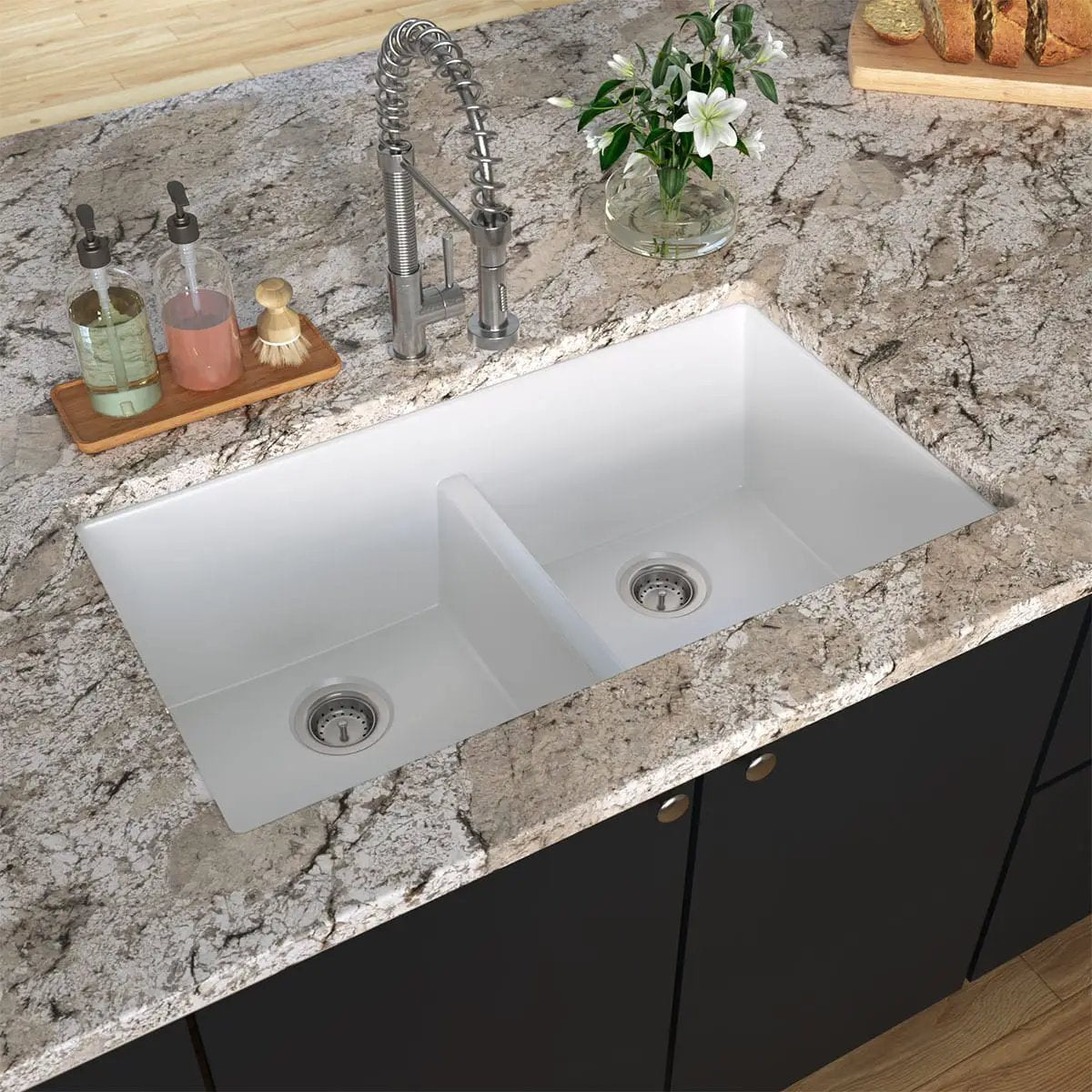 White Quartz Double Bowl 50/50-3319 Sink Composite by MSI Surfaces