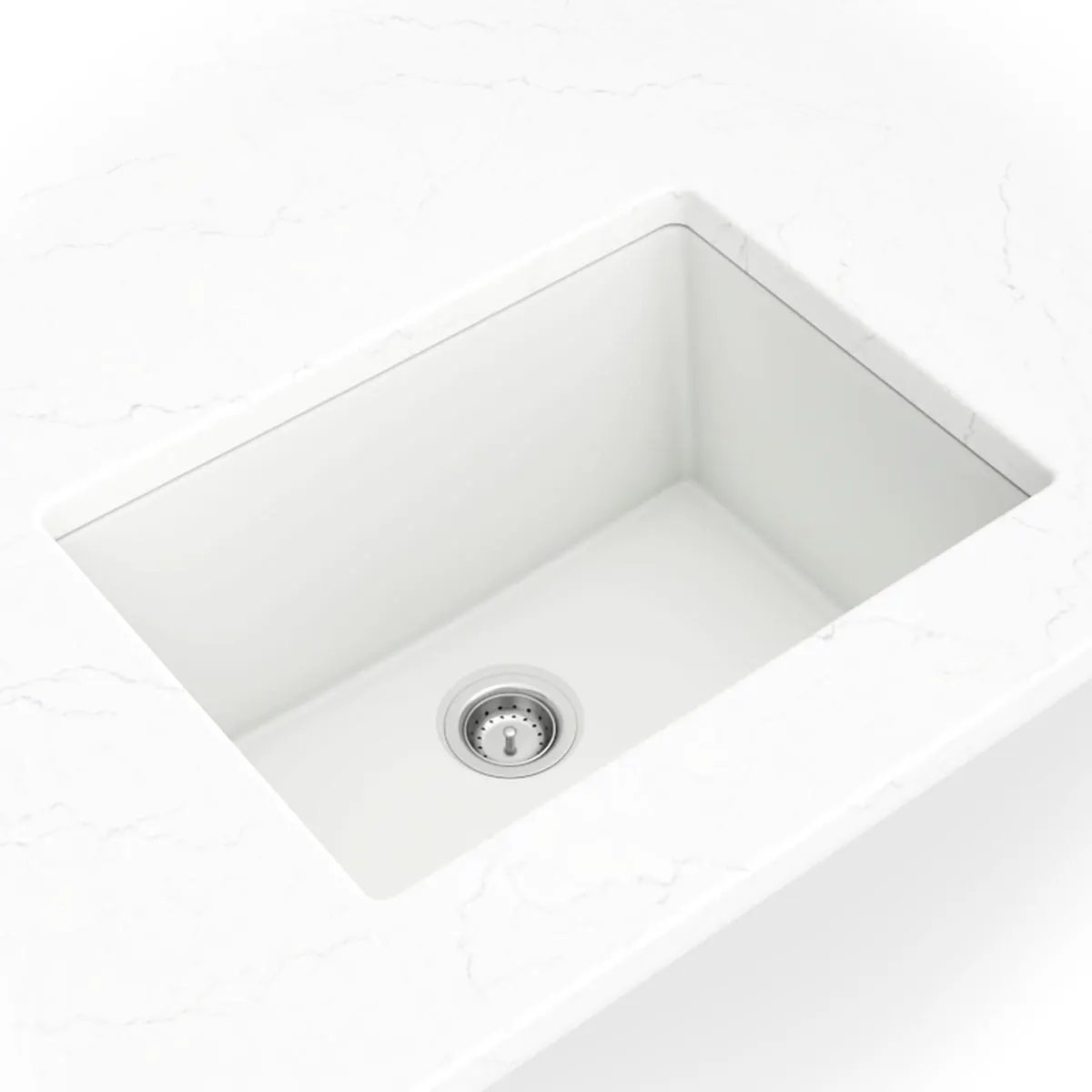 White Quartz Single Bowl 2418 Sink Composite in a finished room