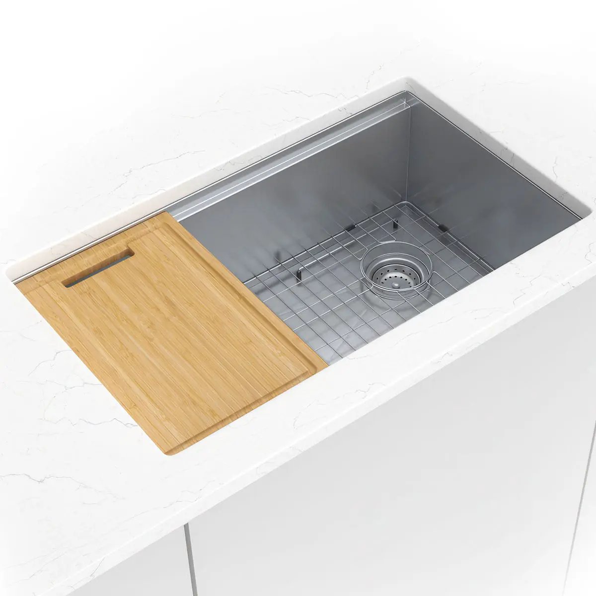 Single Bowl Handcrafted Kitchen Sink 3319 Stainless Steel in a finished room