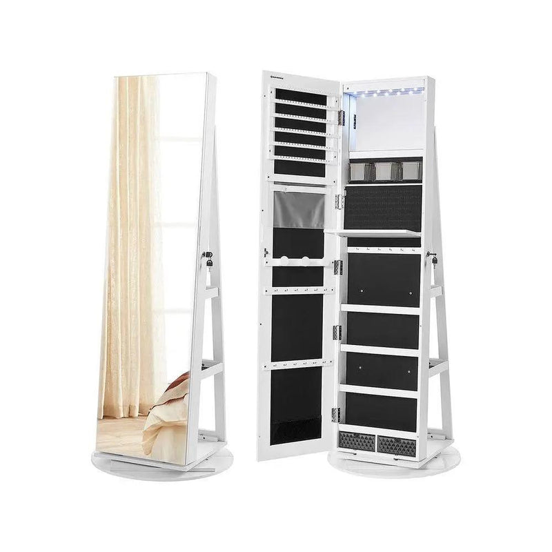 White Jewelry Cabinet Armoire Organizer Freestanding Rotating Mirror by HomePacific