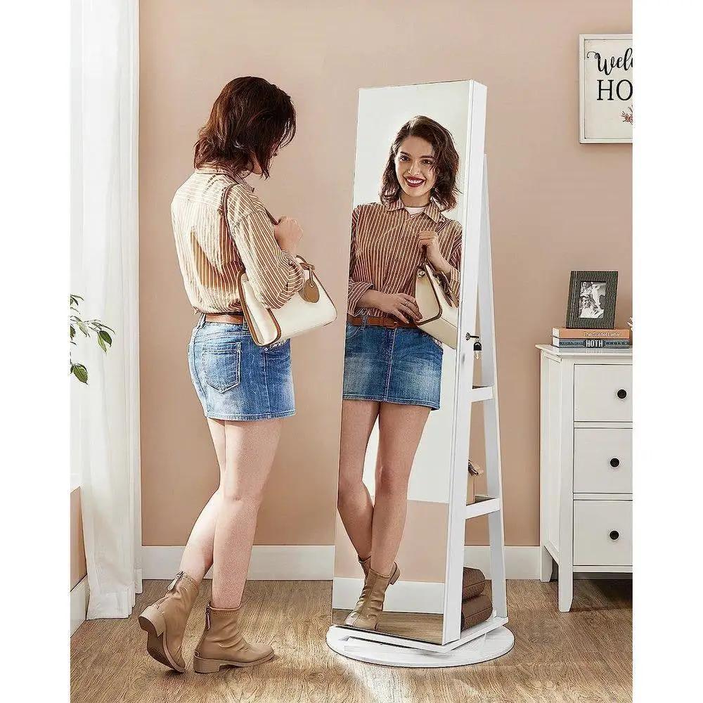 White Jewelry Cabinet Armoire Organizer Freestanding Rotating Mirror by HomePacific