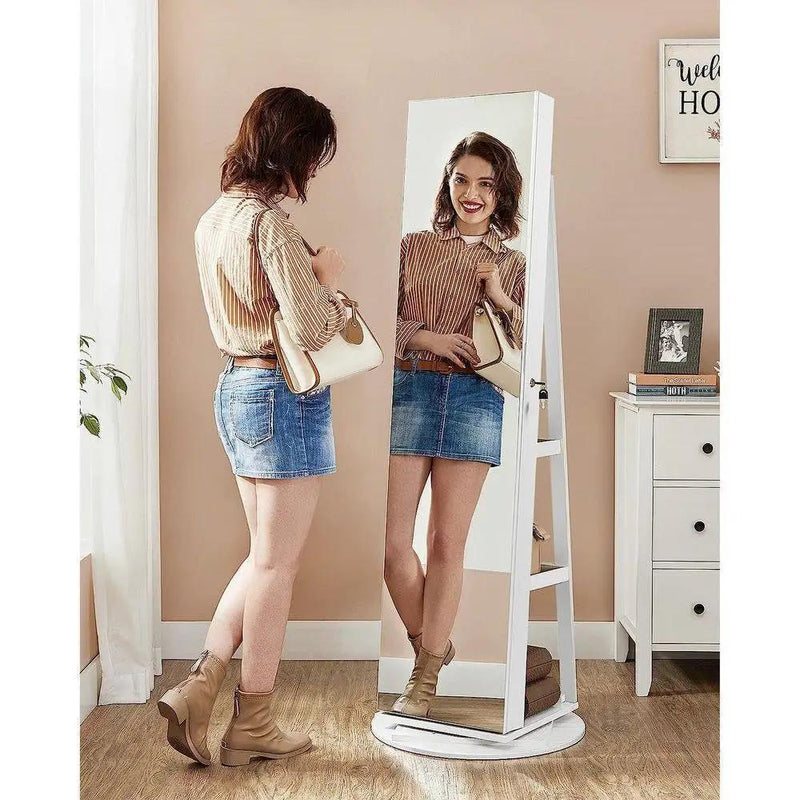 White Jewelry Cabinet Armoire Organizer Freestanding Rotating Mirror by HomePacific