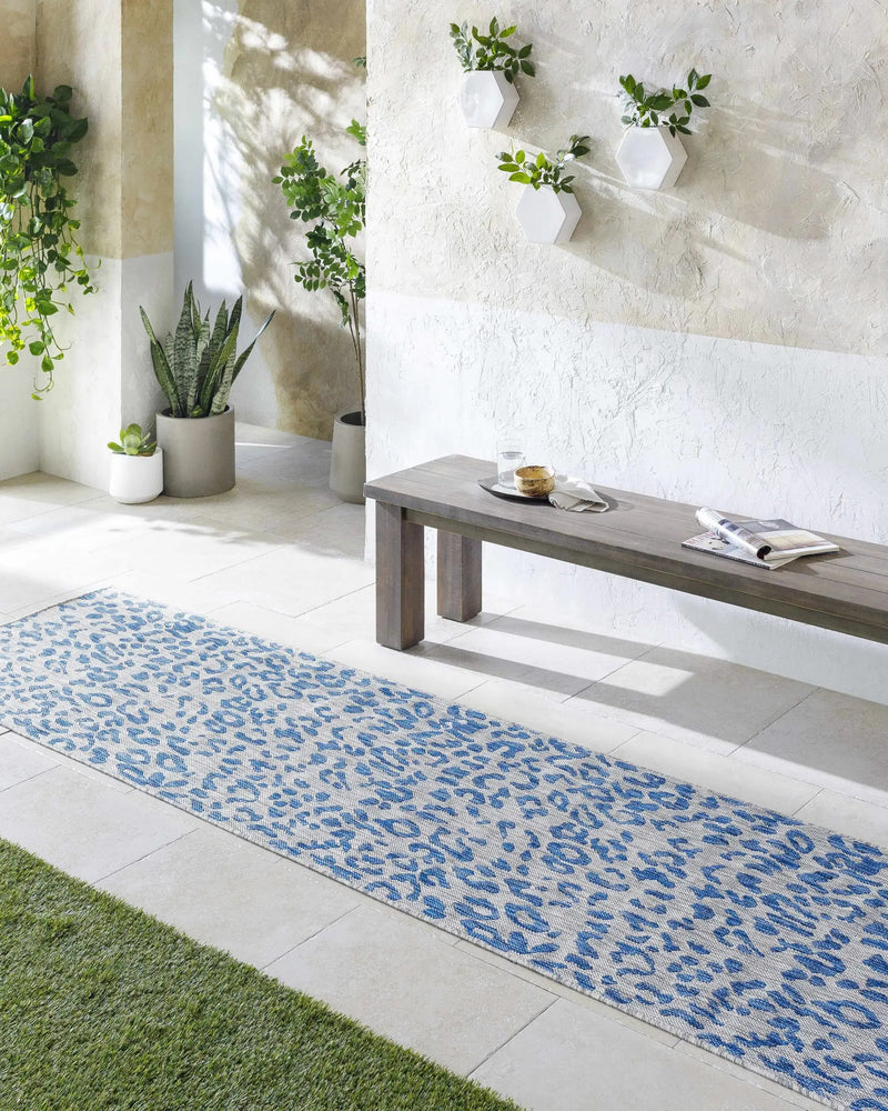 Skipsea Blue Leopard Performance Outdoor Rug by Boutique Rugs