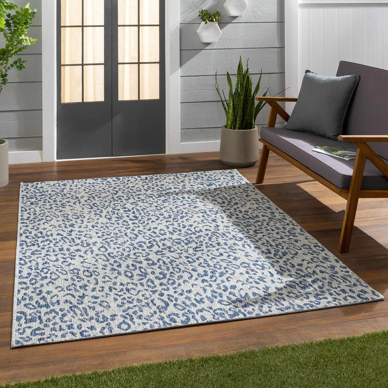 Skipsea Blue Leopard Performance Outdoor Rug by Boutique Rugs