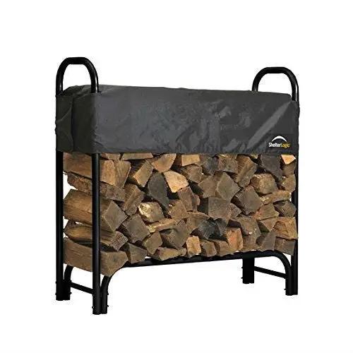 Outdoor Firewood Rack 4-Ft Steel Frame Wood Log Storage with Cover by HomePacific