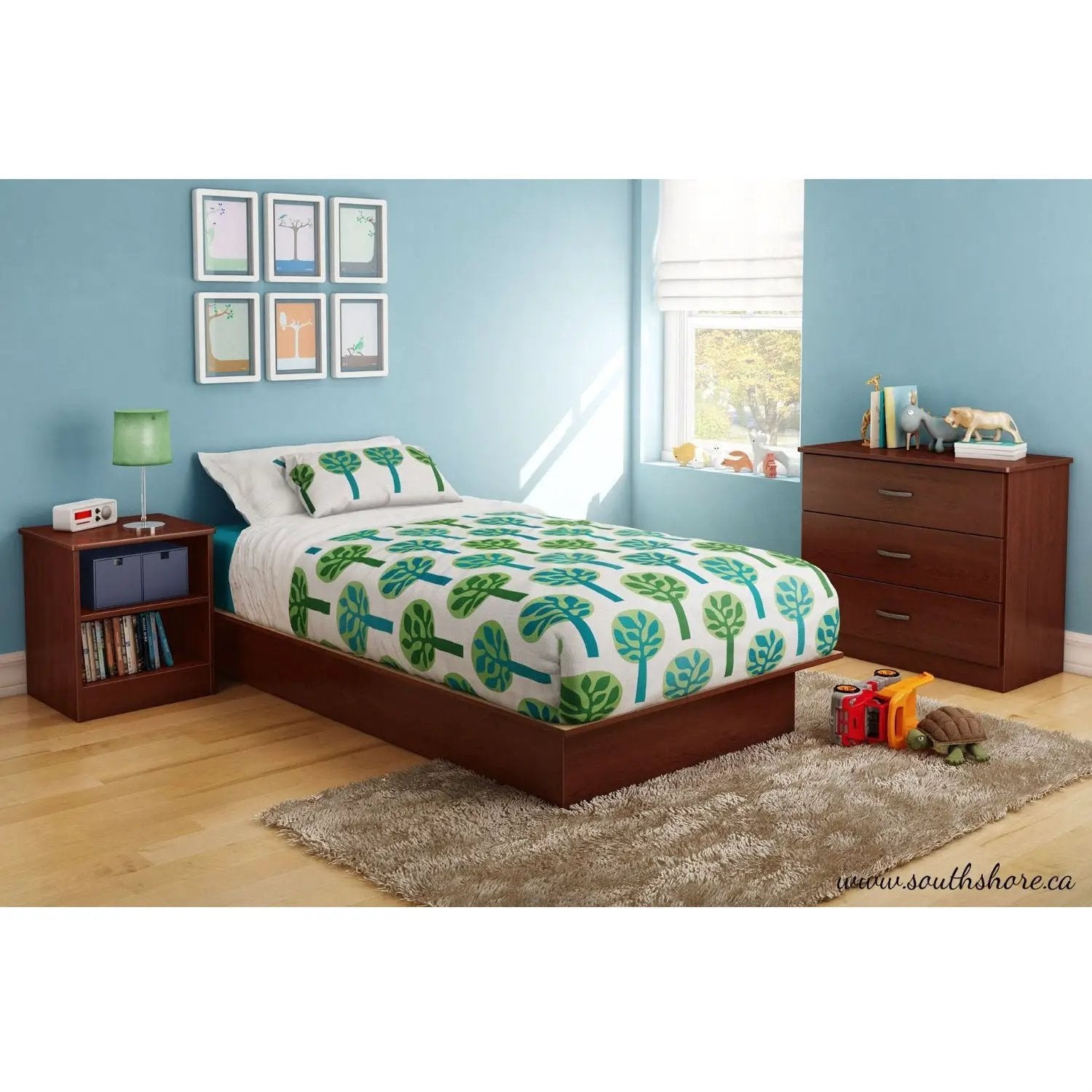 Twin size Platform Bed Frame in Royal Cherry Wood Finish by HomePacific