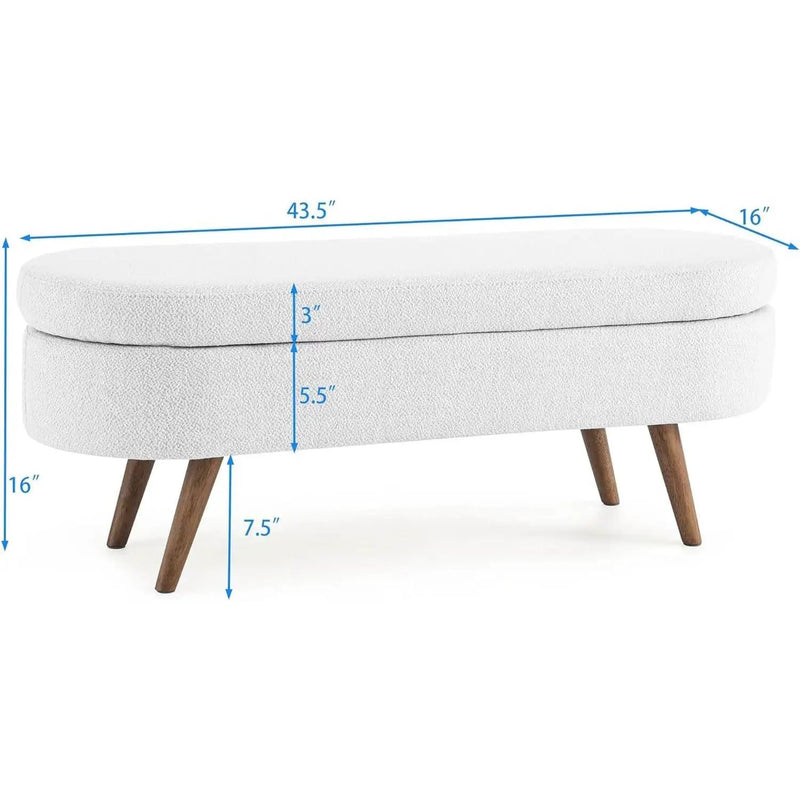 Mid-Century Modern Boho Style White Linen End of Bed Storage Bench by HomePacific
