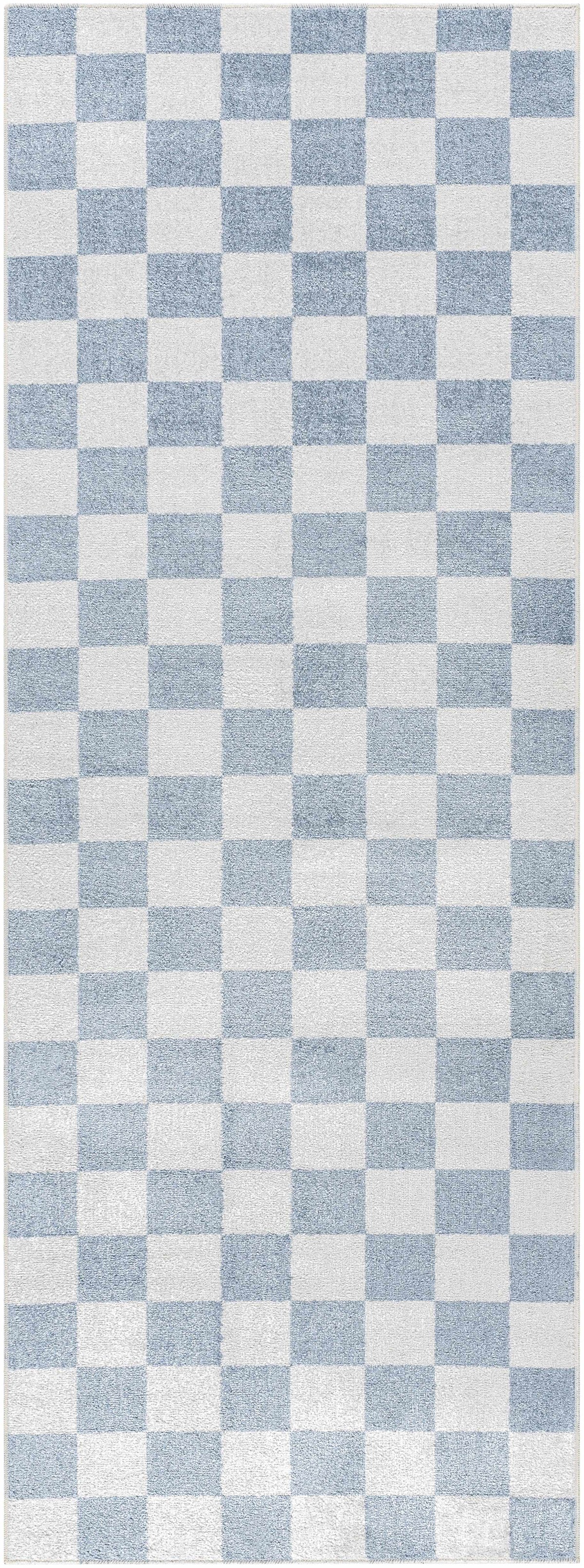 Brone Blue Checkered Washable Rug, photo 23 of 25
