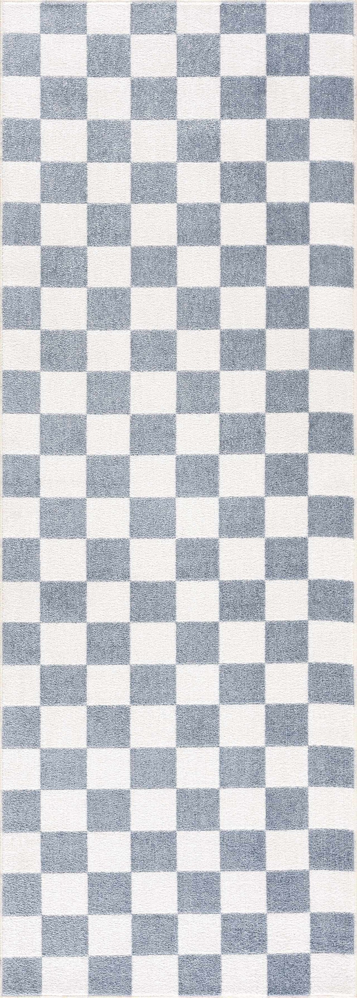 Brone Blue Checkered Washable Rug, photo 10 of 25