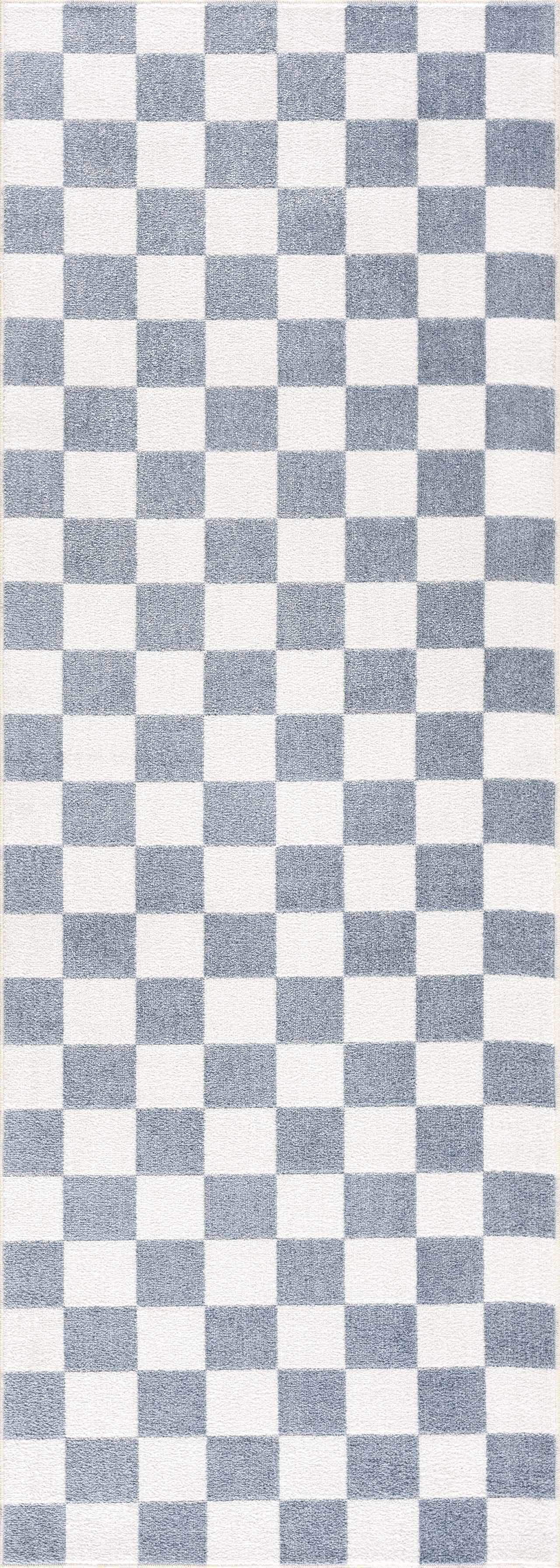 Brone Blue Checkered Washable Rug by Boutique Rugs