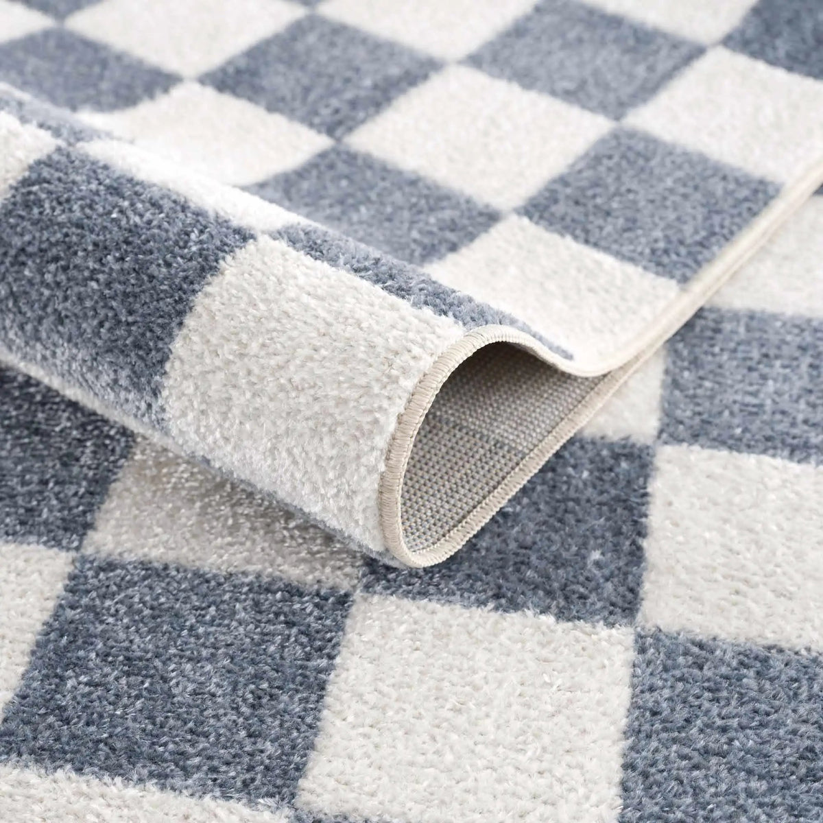 Brone Blue Checkered Washable Rug, photo 6 of 25