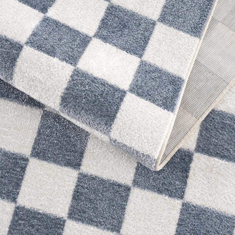 Brone Blue Checkered Washable Rug by Boutique Rugs