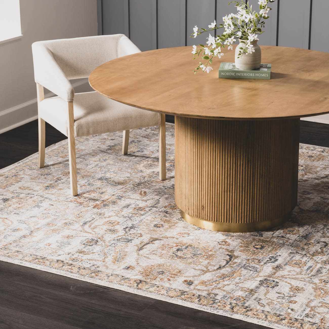 Dion Washable Floral Rug - Clearance by Boutique Rugs