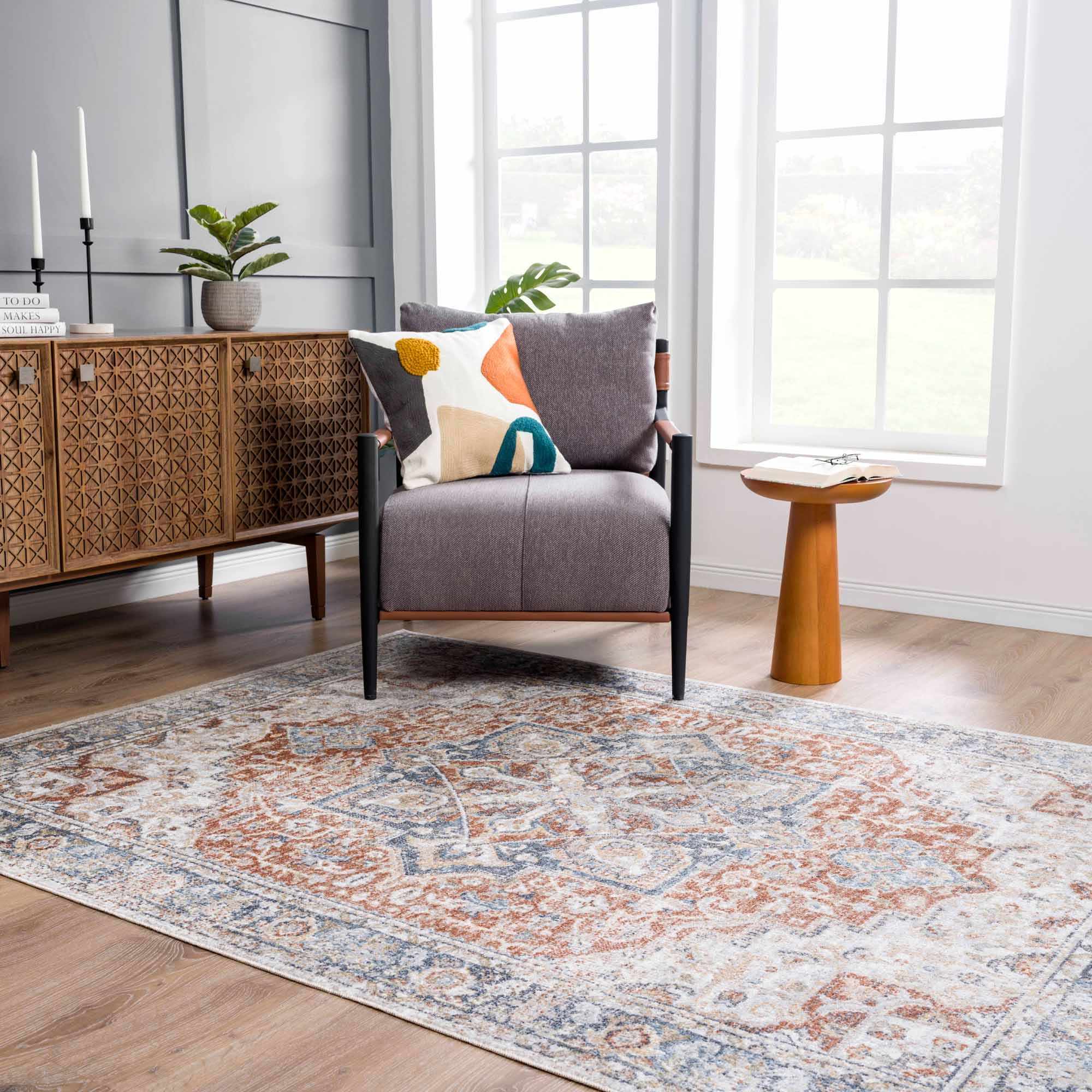 Neta Red & Blue Flat Pile Washable Rug - Clearance by Boutique Rugs