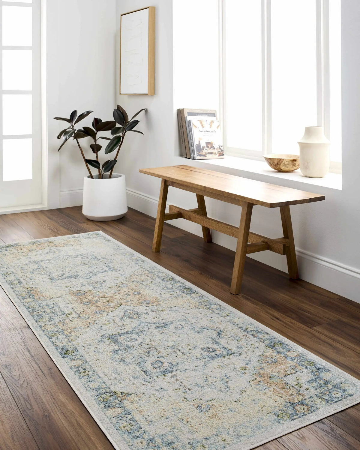 Neta Orange & Light Blue Washable Area Rug - Clearance, installed in a room