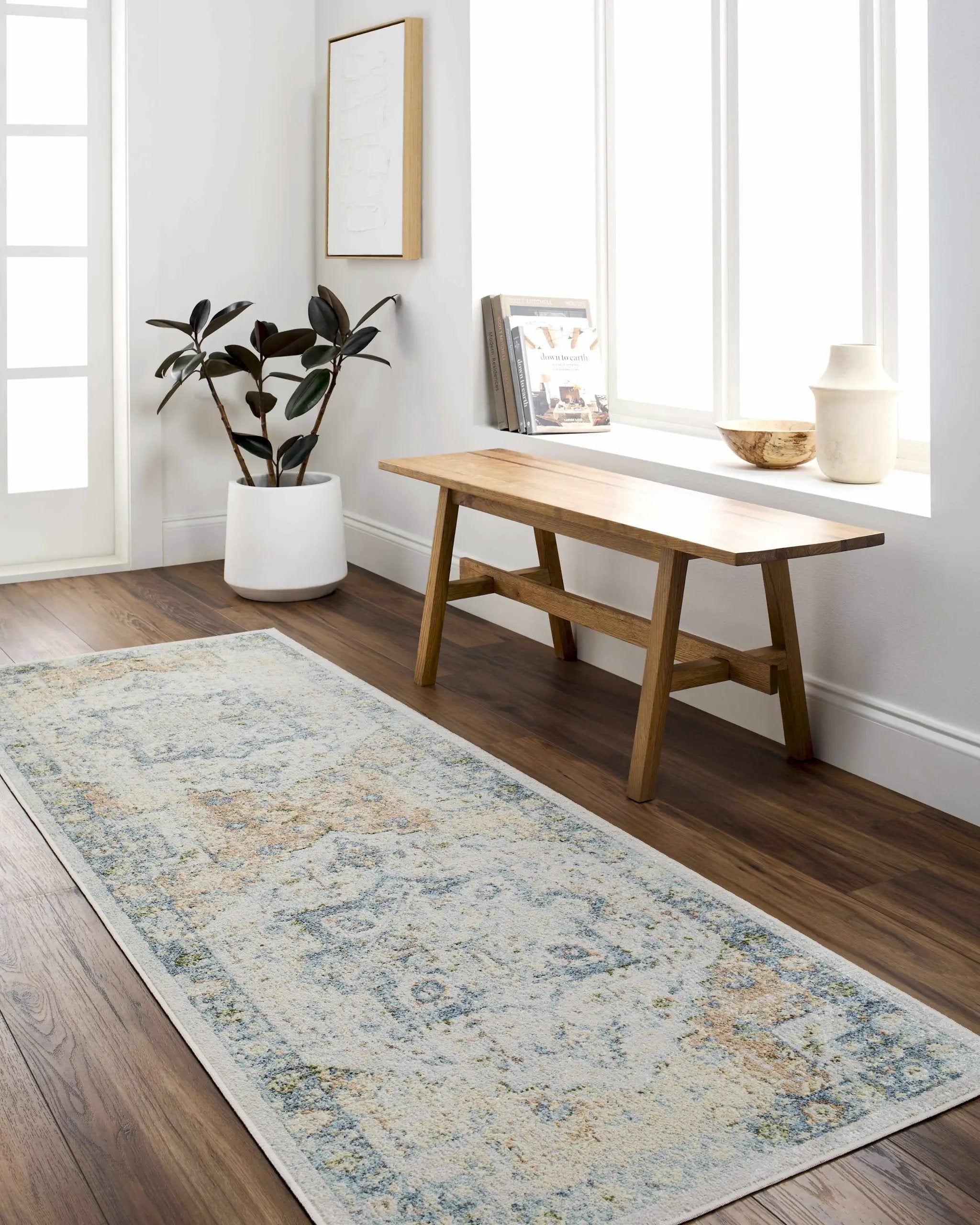 Neta Orange & Light Blue Washable Area Rug - Clearance by Boutique Rugs