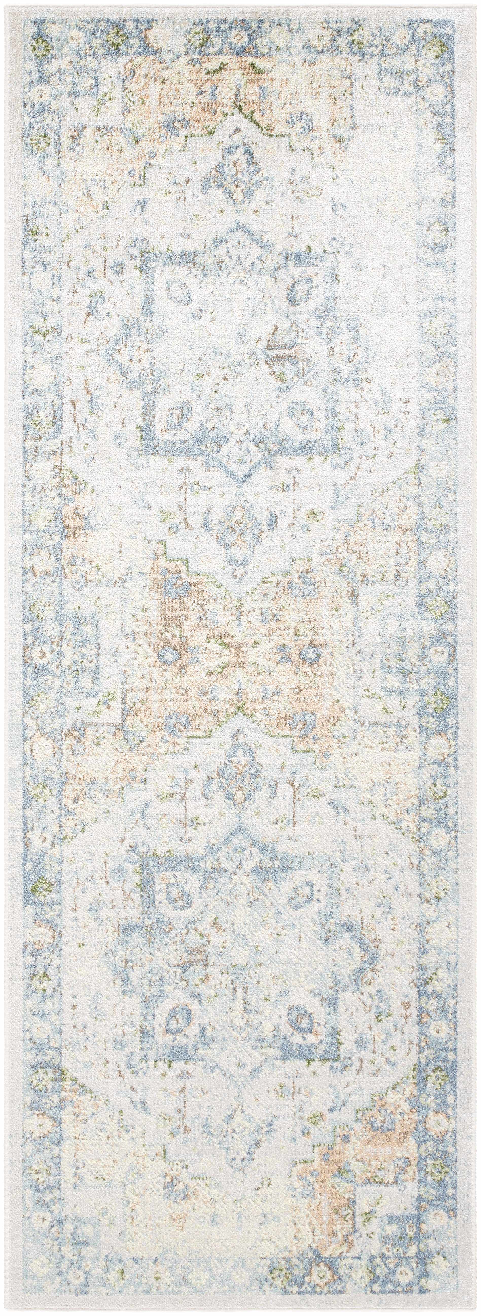 Neta Orange & Light Blue Washable Area Rug - Clearance by Boutique Rugs