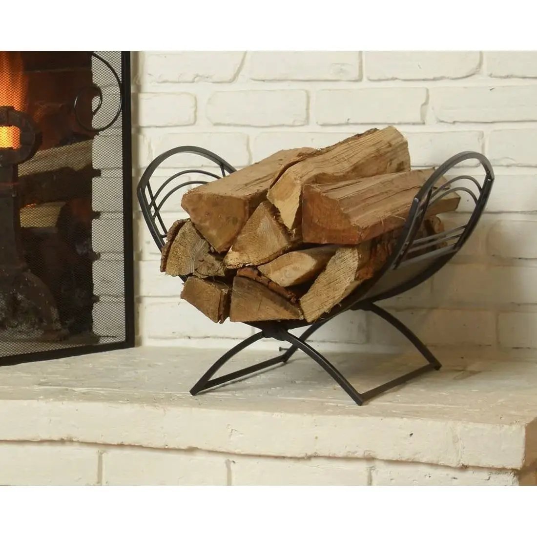 Black Metal Indoor Outdoor Farmhouse Firewood Holder Log Rack by HomePacific