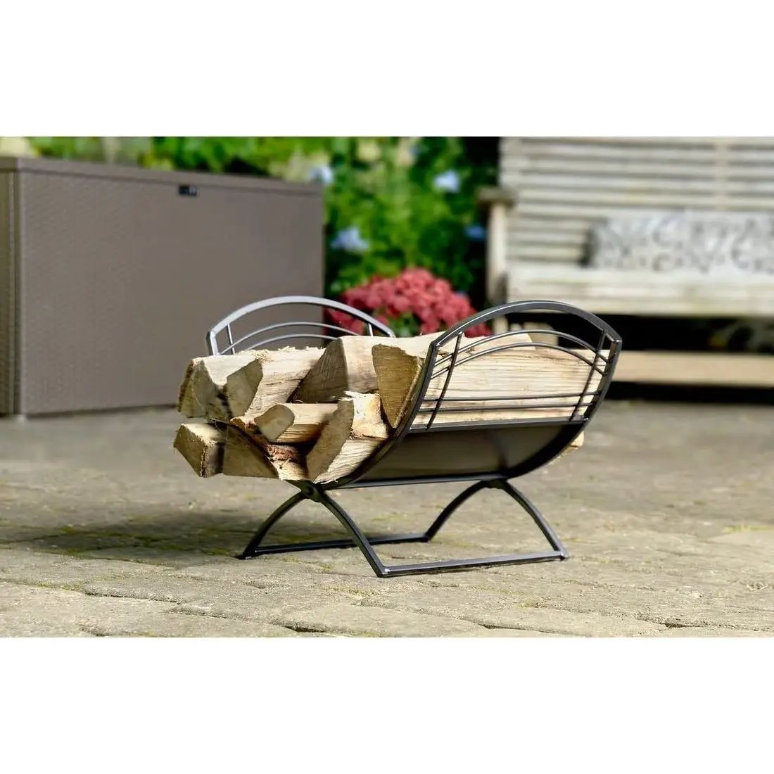 Black Metal Indoor Outdoor Farmhouse Firewood Holder Log Rack by HomePacific