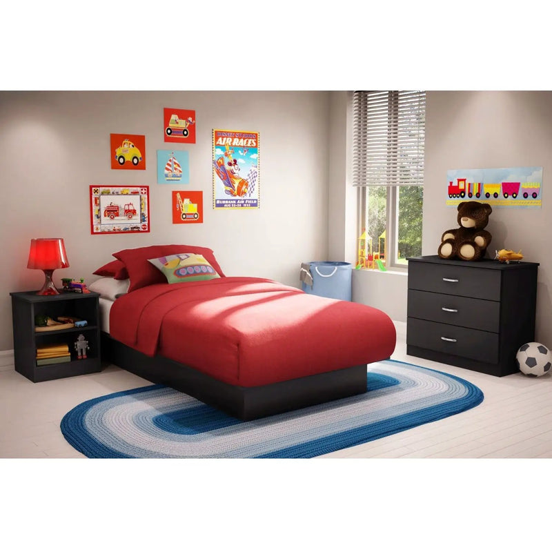 Twin size Platform Bed Frame in Black Wood Finish by HomePacific
