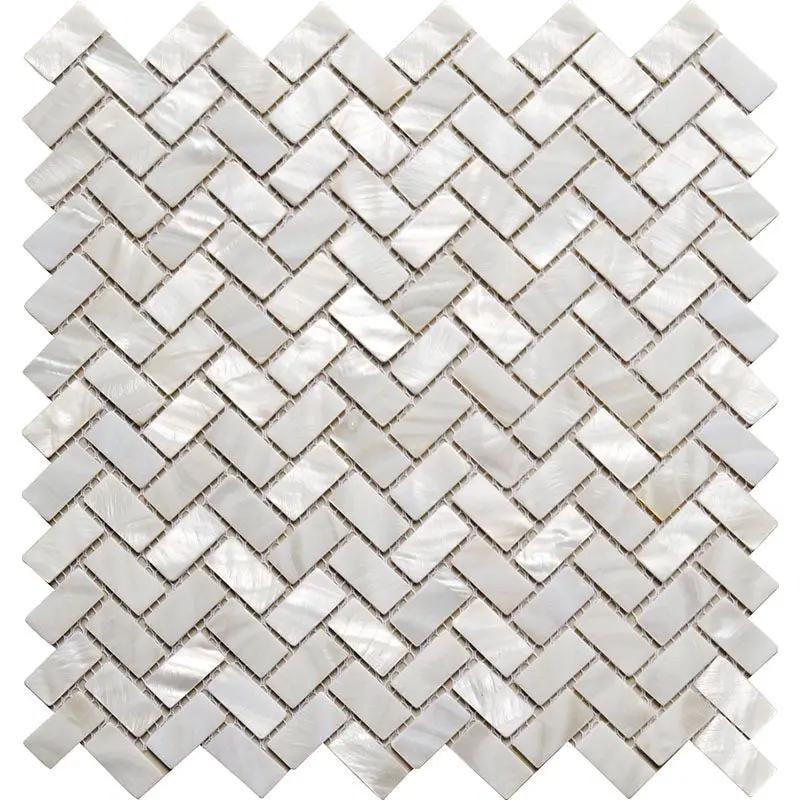 Powder White 10x11 Polished Herringbone Shell Mother of Pearl Mosaic Tile (20 pack, 16.49 sq ft/case) by Apollo Tile