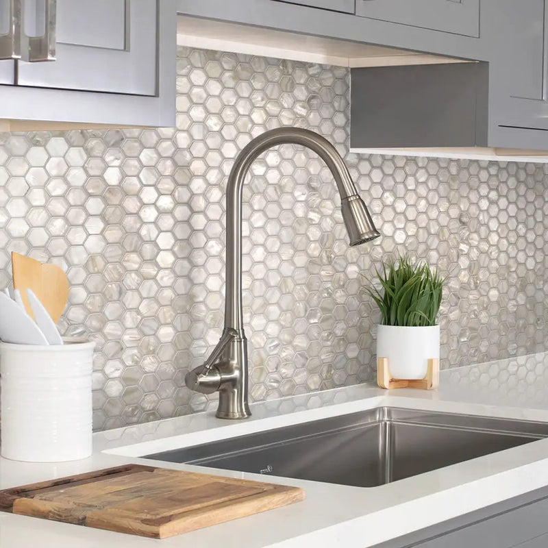 Chiffon White 12x12 Polished Hexagon Shell Mother of Pearl Mosaic Tile (20 pack, 18.69 sq ft/case) by Apollo Tile