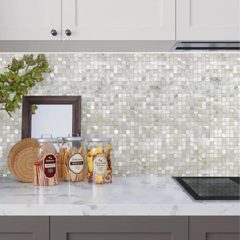 Shell White 12x12 Polished Square Shell Mother of Pearl Mosaic Tile (20 pack, 19.34 sq ft/case) by Apollo Tile