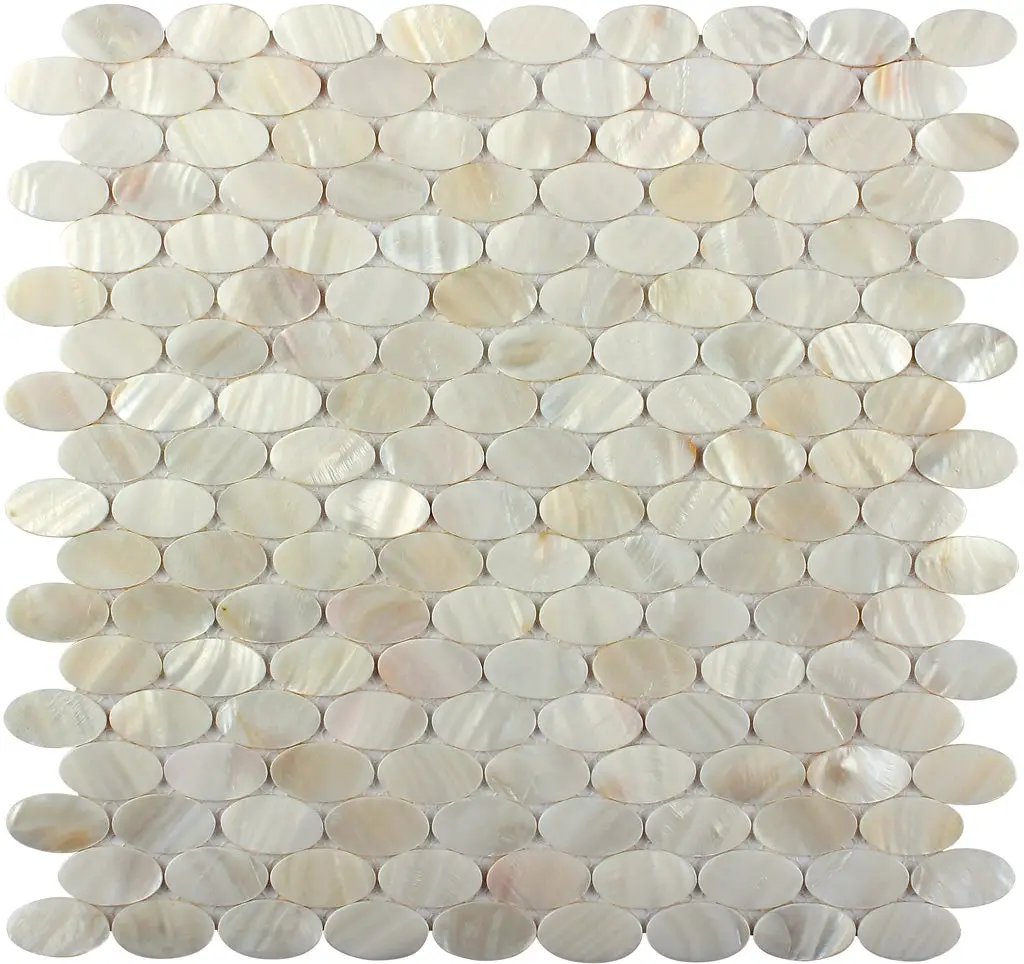 Bone White 11x12 Polished Oval Shell Mother of Pearl Mosaic Tile (20 pack, 18.67 sq ft/case) by Apollo Tile