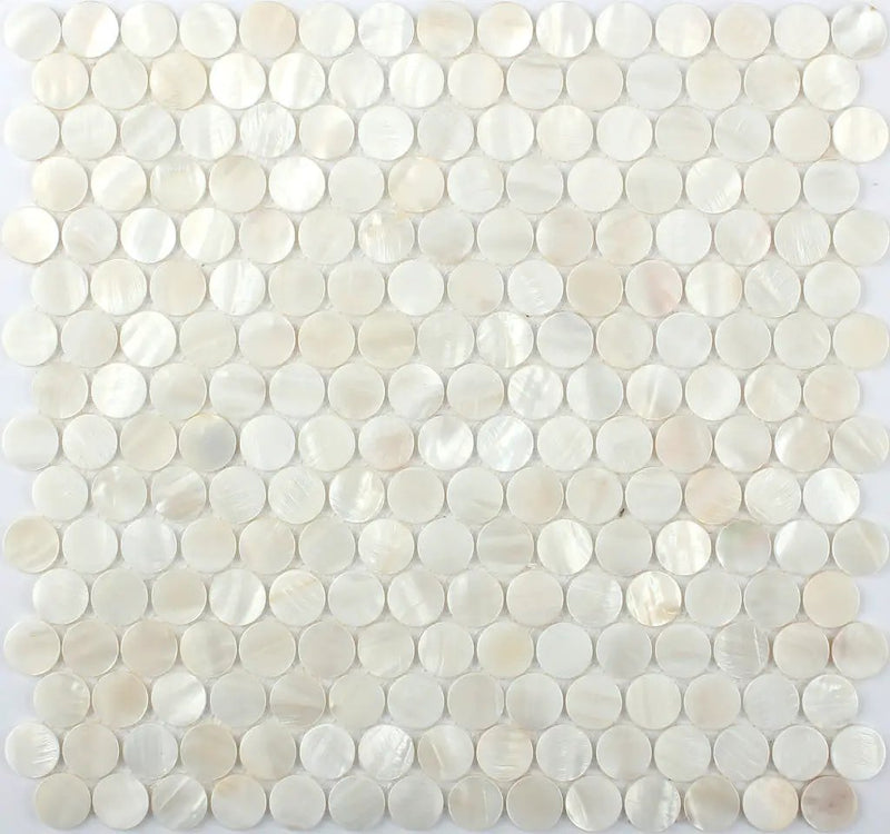 Shell White 12x12 Polished Penny Round Shell Mother of Pearl Mosaic Tile (20 pack, 18.69 sq ft/case) by Apollo Tile