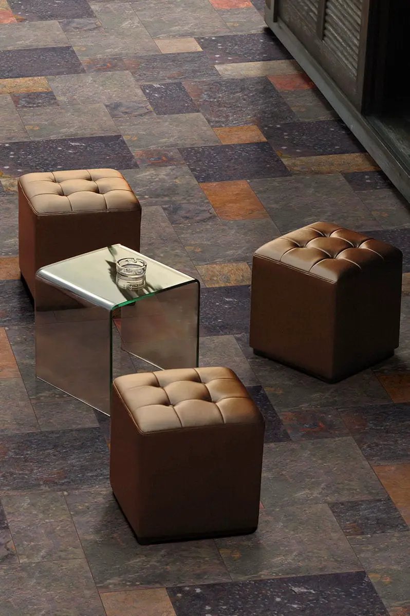 Multi Classic Gauged Slate Tiles 16x16 in a finished room