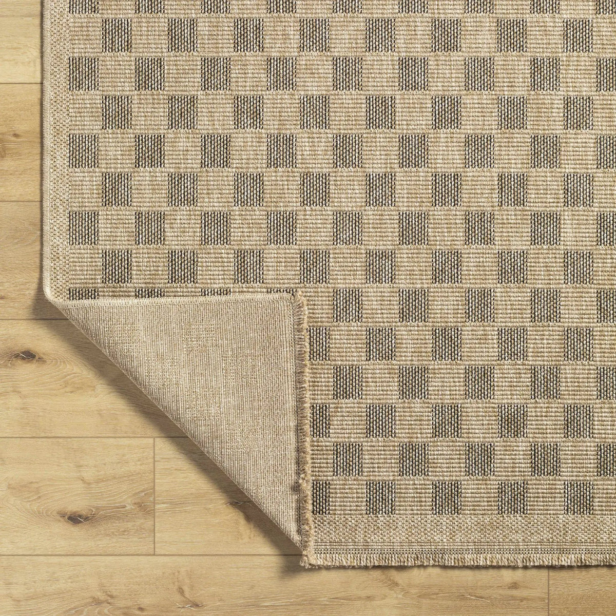 Jurek Beige & Brown Checkered Outdoor Area Rug, photo 4 of 11