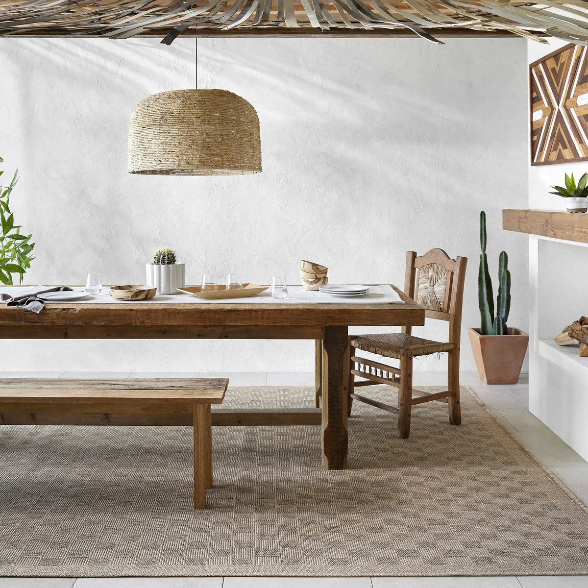 Jurek Beige & Brown Checkered Outdoor Area Rug, installed in a room 2