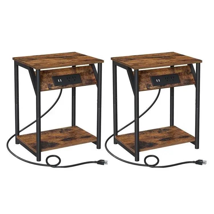 Set of 2 - Nightstand End Tables Charging Station with 2 USB ports by HomePacific