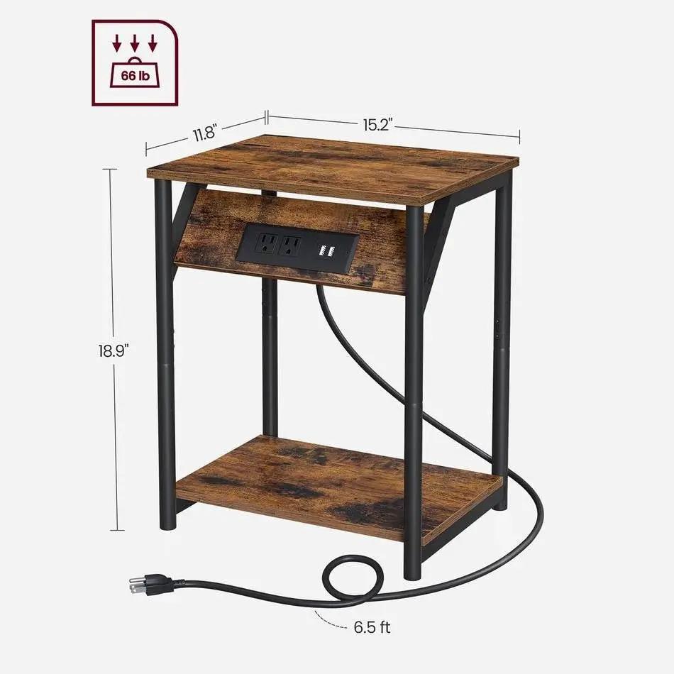 Set of 2 - Nightstand End Tables Charging Station with 2 USB ports by HomePacific