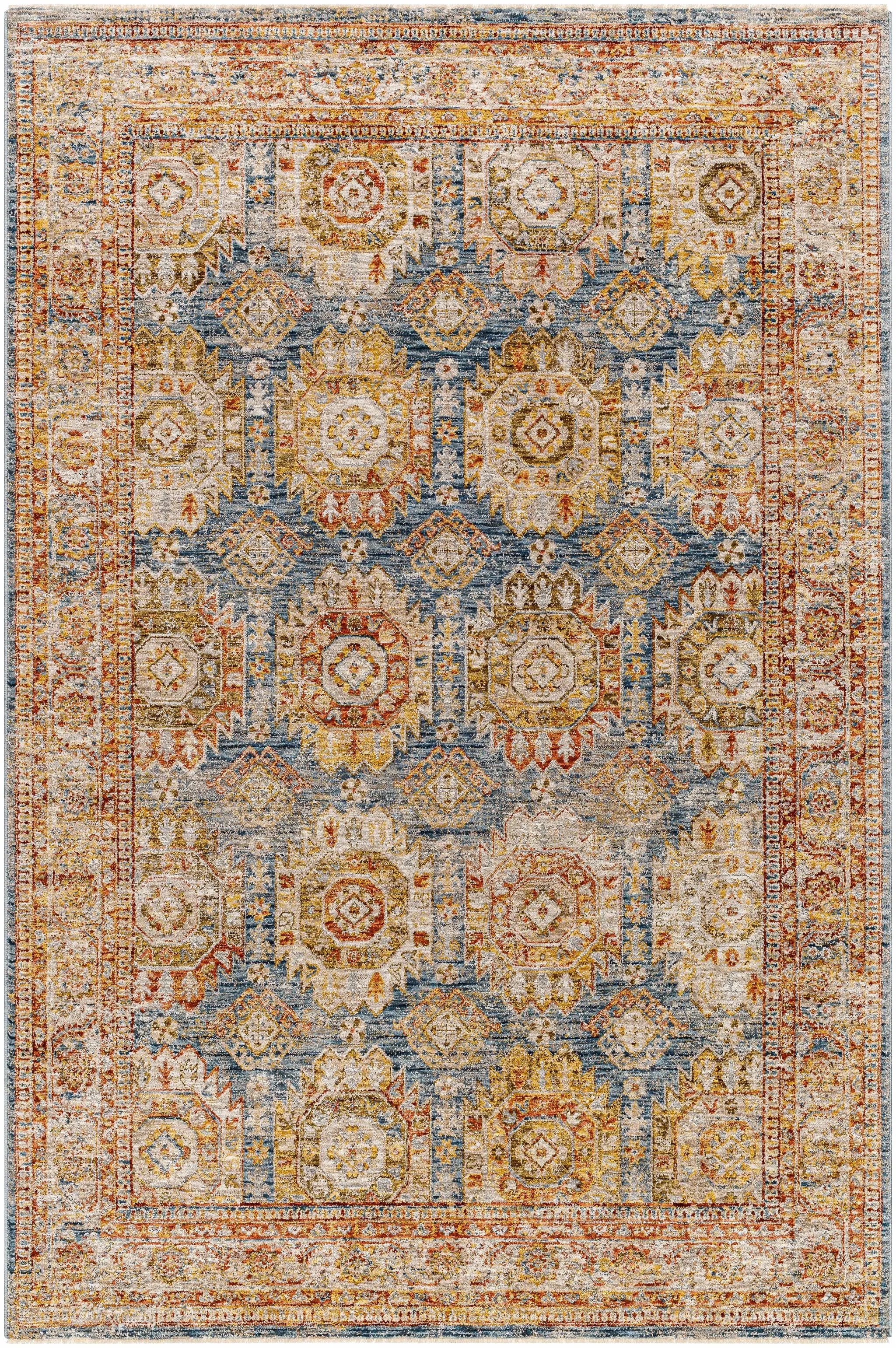 Crescentia Blue & Beige Textured Rug with Fringes by Boutique Rugs